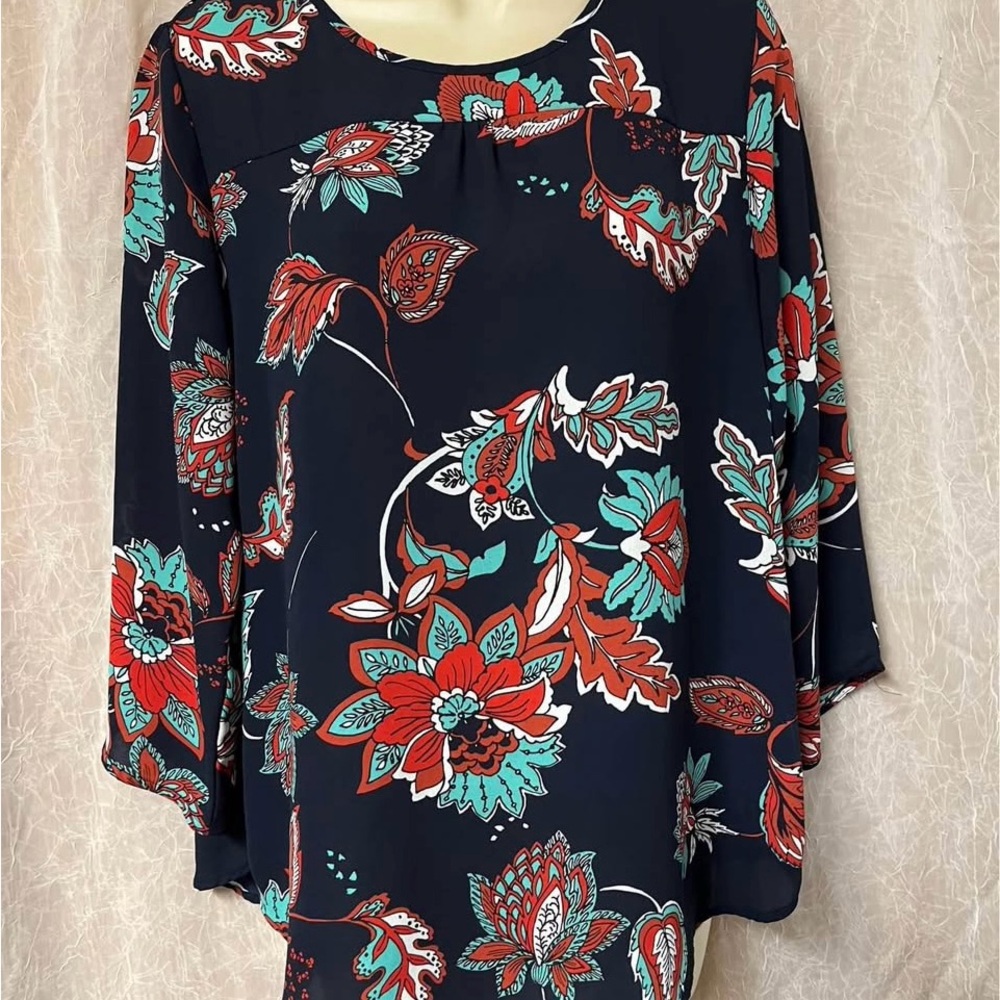 Van Heusen Floral Blouse - Black, Red, Green